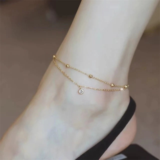 Twin layer bead anklet, gold tone, photo 2
