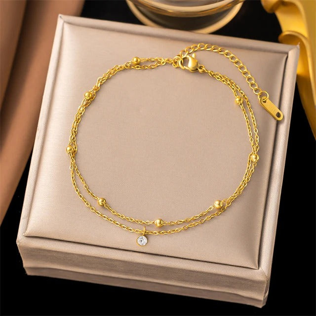 Twin layer bead anklet, gold tone, photo 3