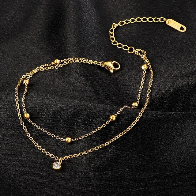 Twin layer bead anklet, gold tone, photo 4