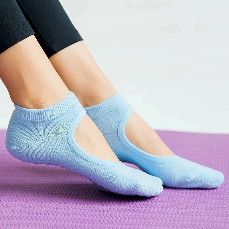 Ballet Wrap Backless Grip Socks — 3-Pair Pack — Blue