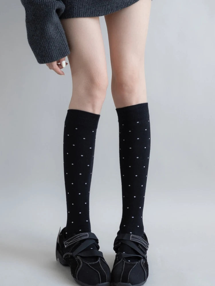 Polka Dot Knee-High Socks — Black