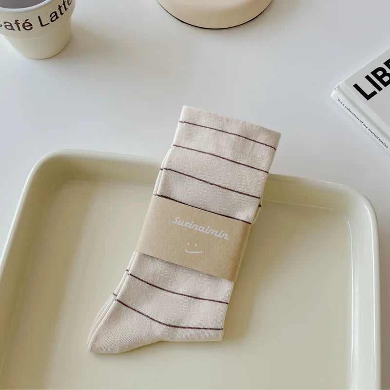 Campus Stripe Crew Socks — 3-Pair Pack — Beige