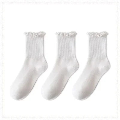 Ruffle Cuff Ankle Socks — 3-Pair Pack — White