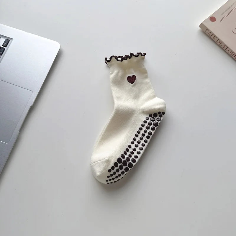 Heartline Grip Crew Socks — 3-Pair Pack — Beige