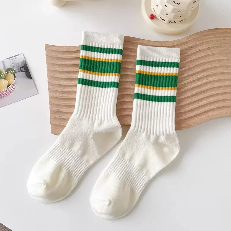 Varsity Stripe Sport Crew Socks — 3-Pair Pack — Green Stripe