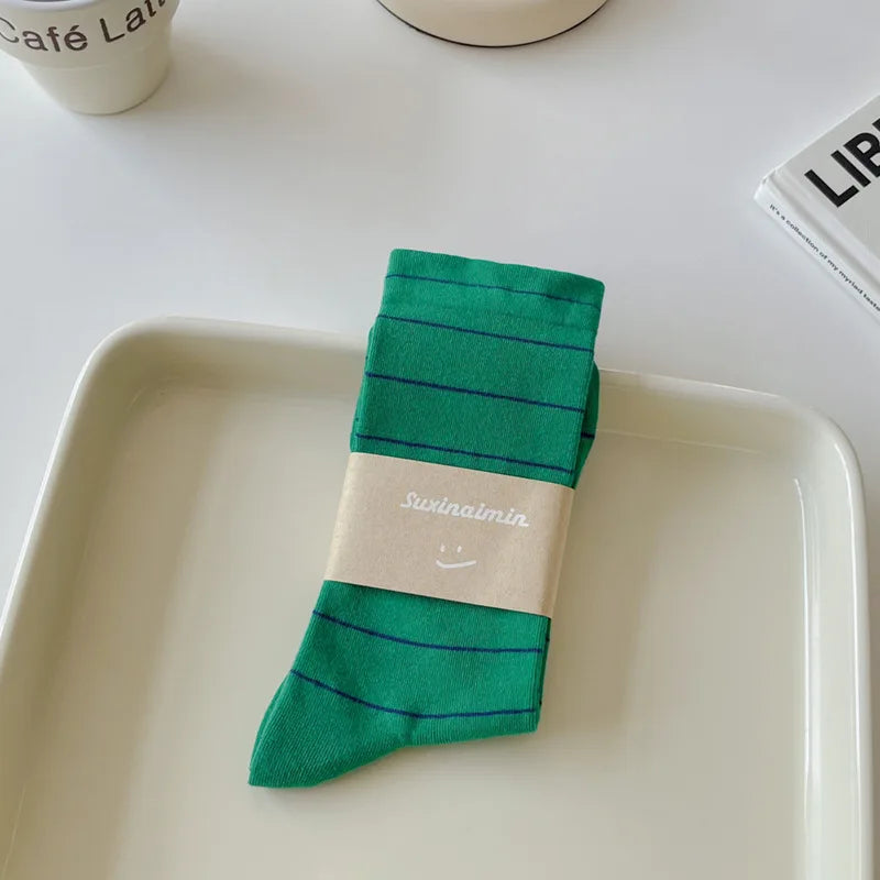 Campus Stripe Crew Socks — 3-Pair Pack — Green