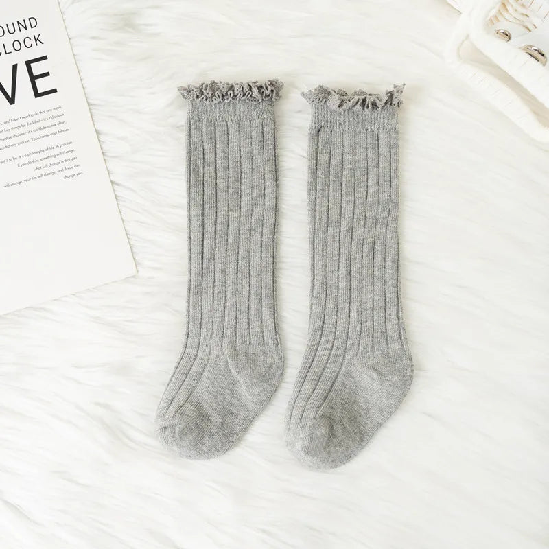Little Ruffle Knee-High Socks — 3-Pair Pack — Light Grey