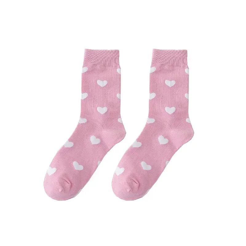 Heart Print Crew Socks — 3-Pair Pack — Pink