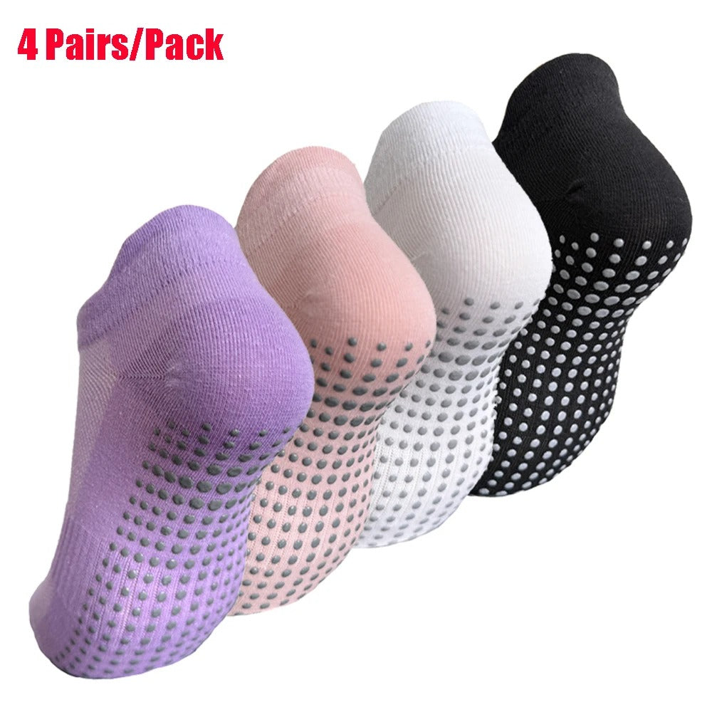 Pastel heel-tab grip socks gift set, 4 pairs in purple, pink, white and black