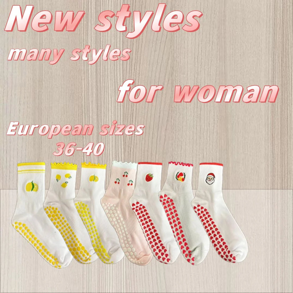 Embroidered Knit Grip Socks — 3-Pair Pack