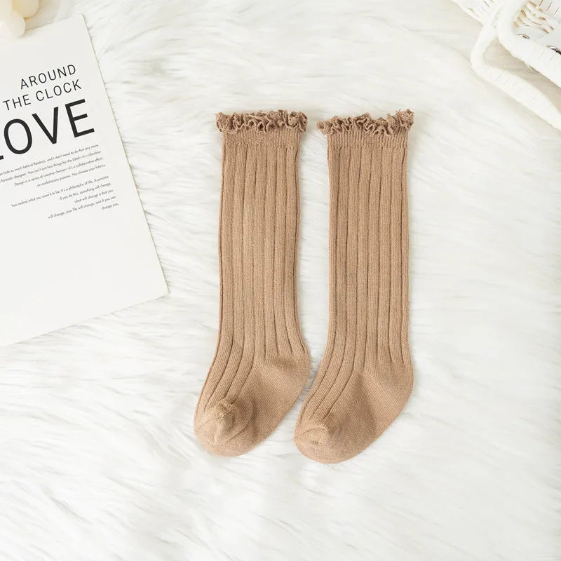 Little Ruffle Knee-High Socks — 3-Pair Pack — Khaki