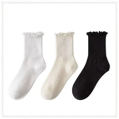 Ruffle Cuff Ankle Socks — 3-Pair Pack — Mixed