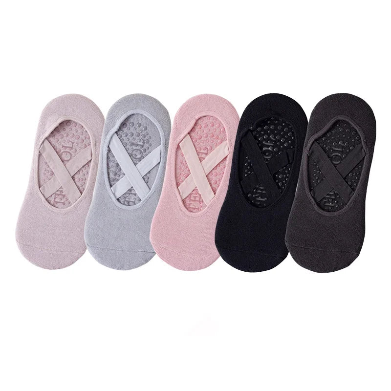 Crossover Grip No-Show Socks — 5-Pair Pack — Assorted