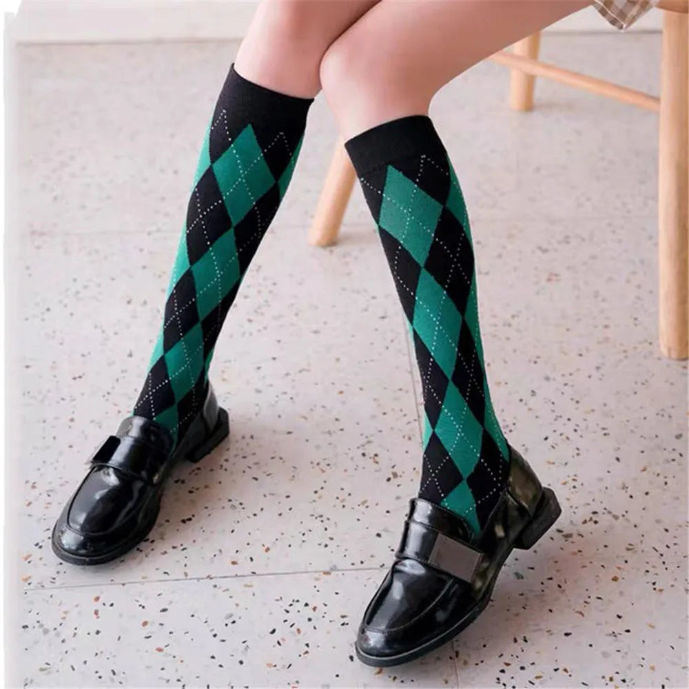 Argyle Knee-High Socks — Green