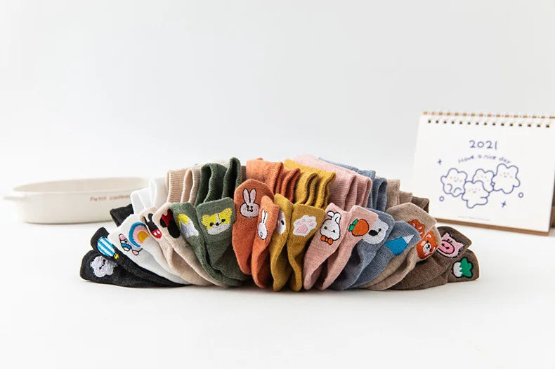 Happy Faces Embroidered Ankle Socks — 10-Pair Pack