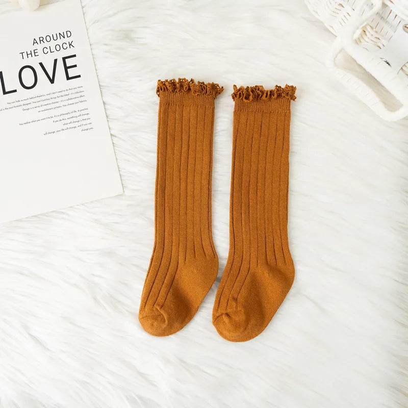 Little Ruffle Knee-High Socks — 3-Pair Pack — Camel