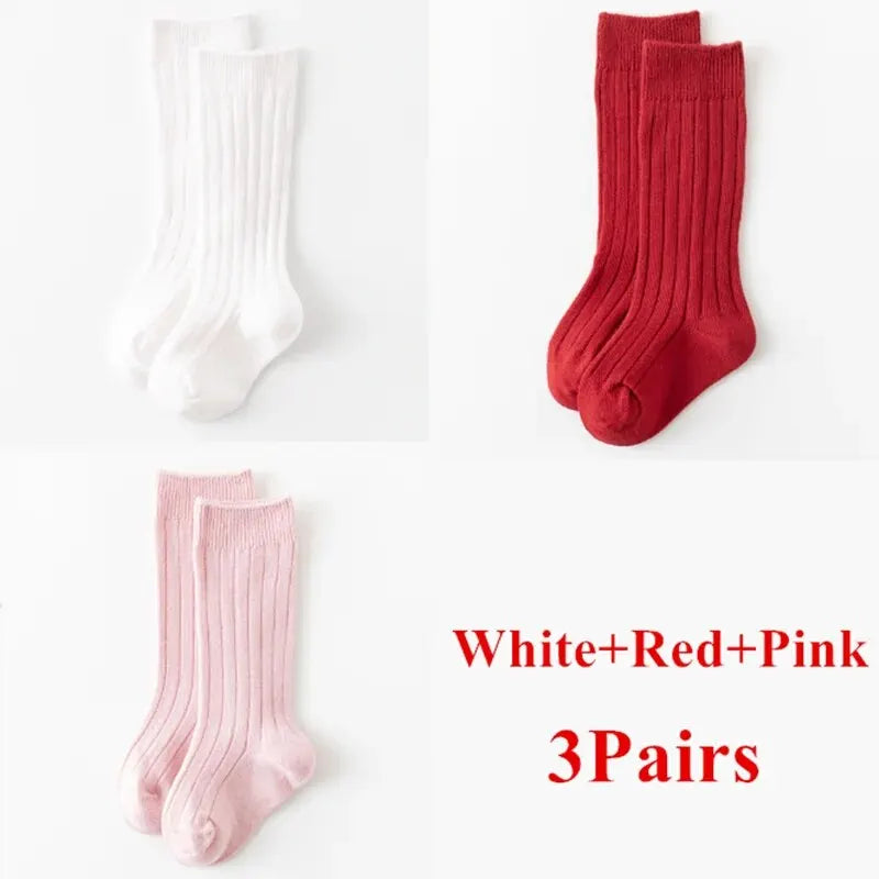 Little Rib Knee-High Socks — 3-Pair Pack — Red Set