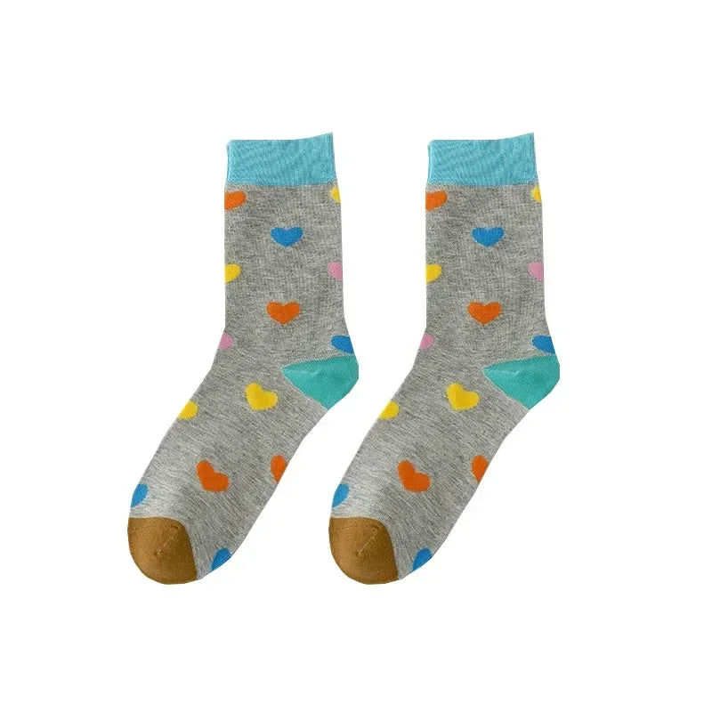 Heart Print Crew Socks — 3-Pair Pack — Grey