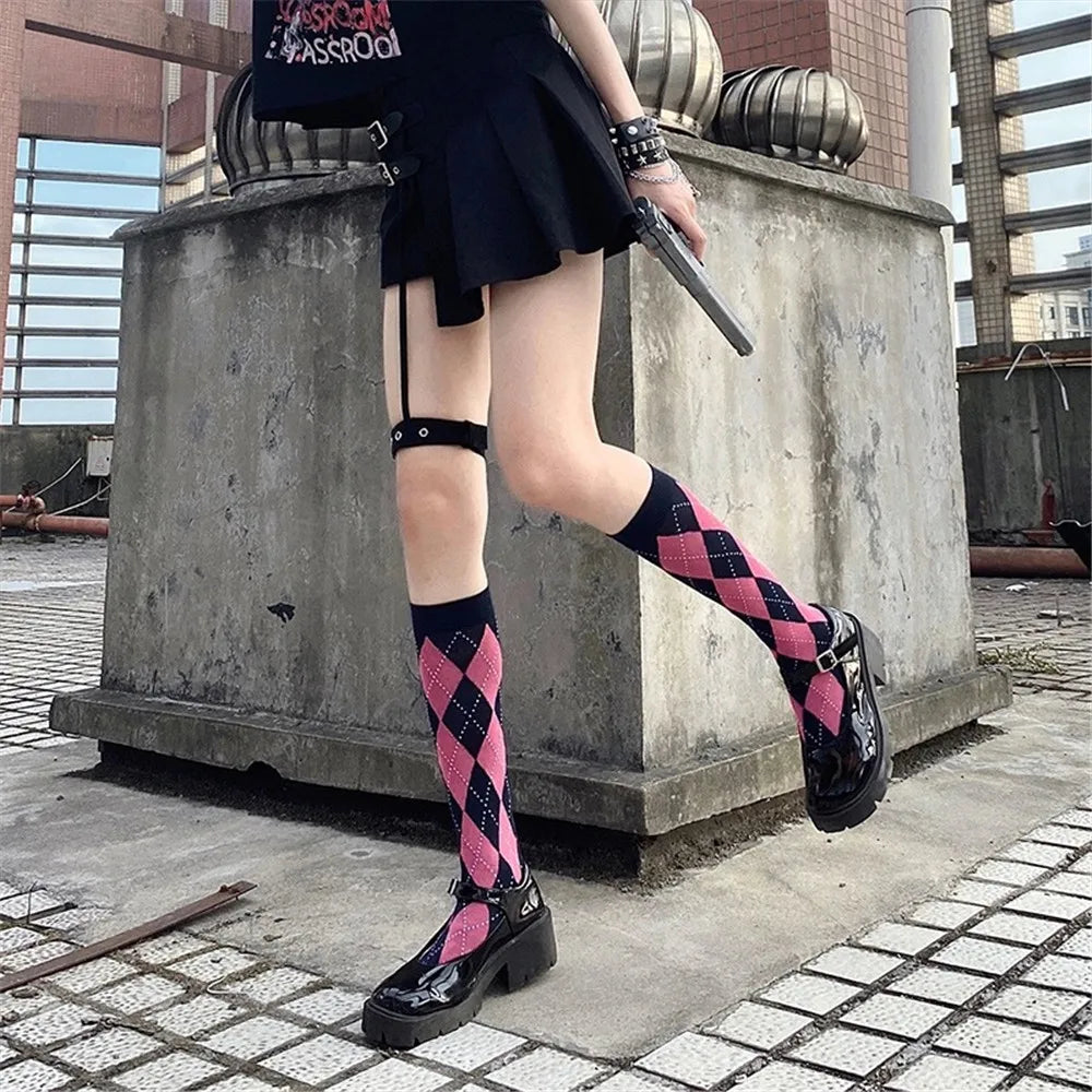 Argyle Knee-High Socks — Pink