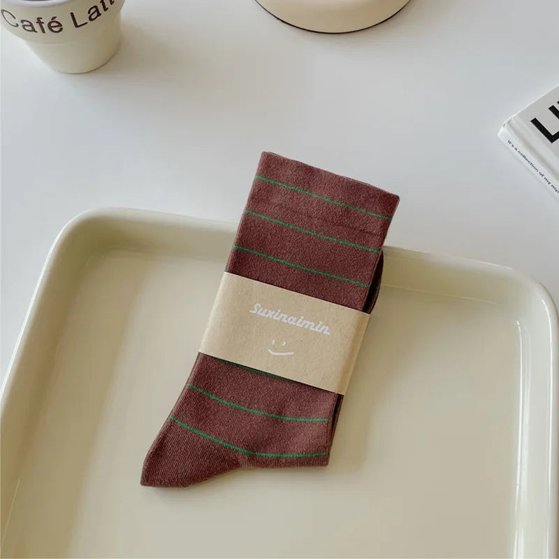 Campus Stripe Crew Socks — 3-Pair Pack — Coffee
