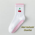Embroidered Knit Grip Socks — 3-Pair Pack — Pink Cherry