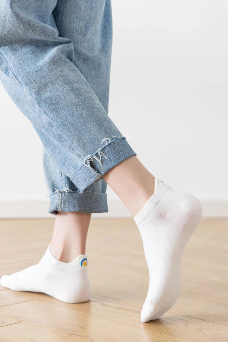 Happy Faces Embroidered Ankle Socks — 10-Pair Pack