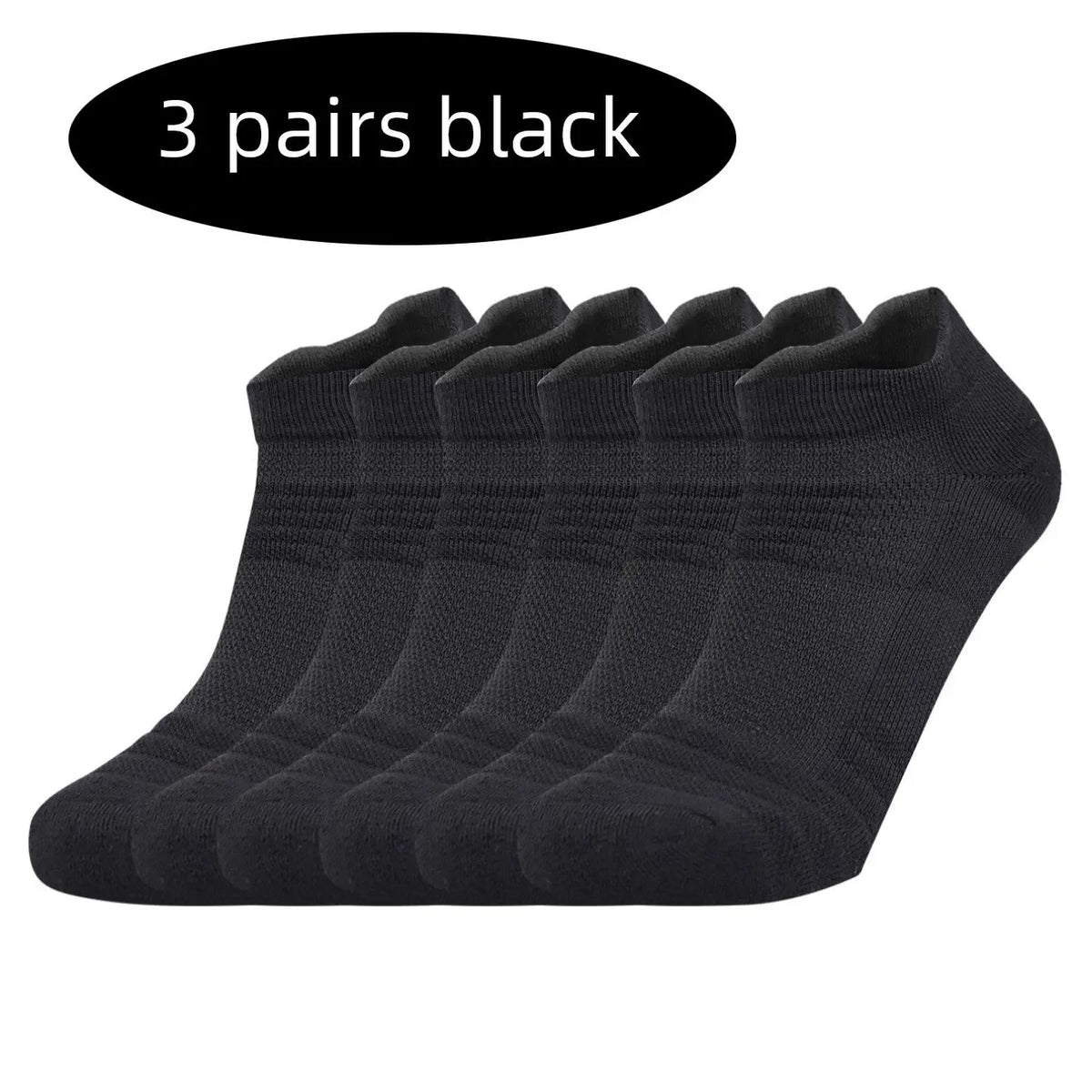 Cushion Sport Ankle Socks — 3-Pair Pack — Black