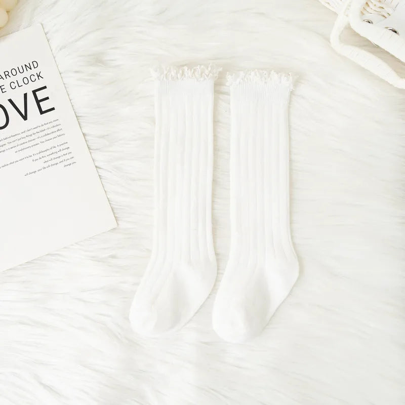 Little Ruffle Knee-High Socks — 3-Pair Pack — White