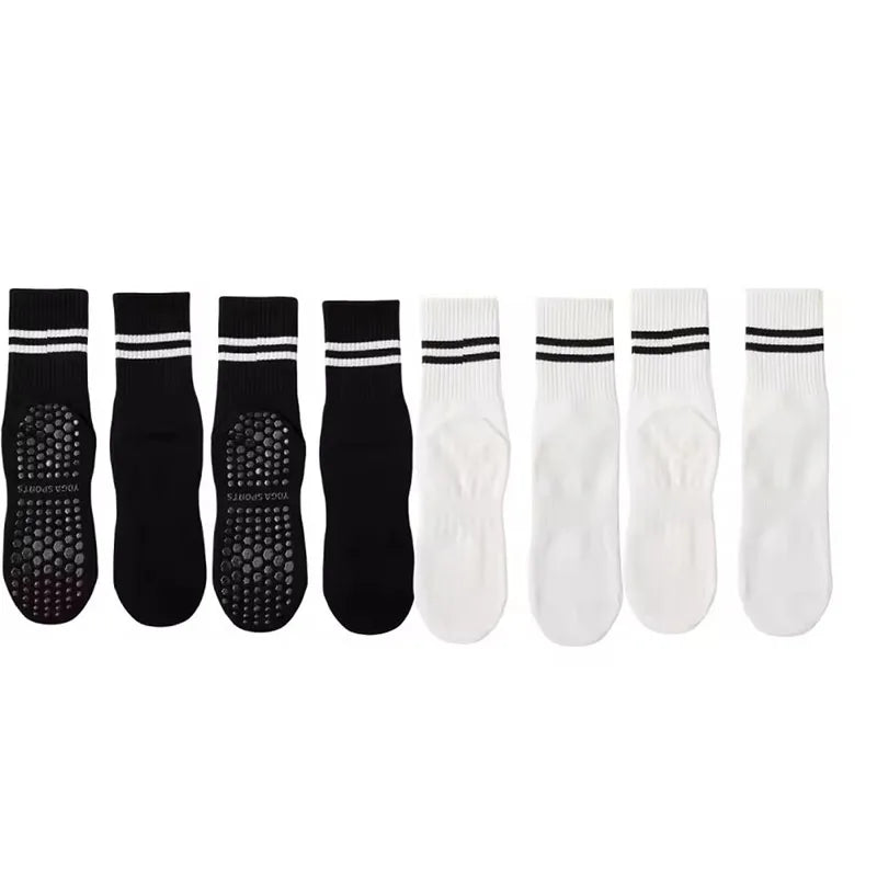 Studio Stripe Grip Socks — 4-Pair Pack — Black/White