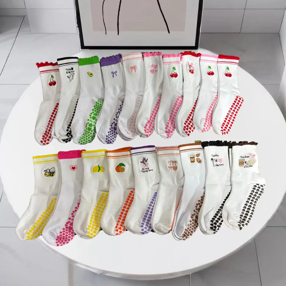 Embroidered Knit Grip Socks — 3-Pair Pack