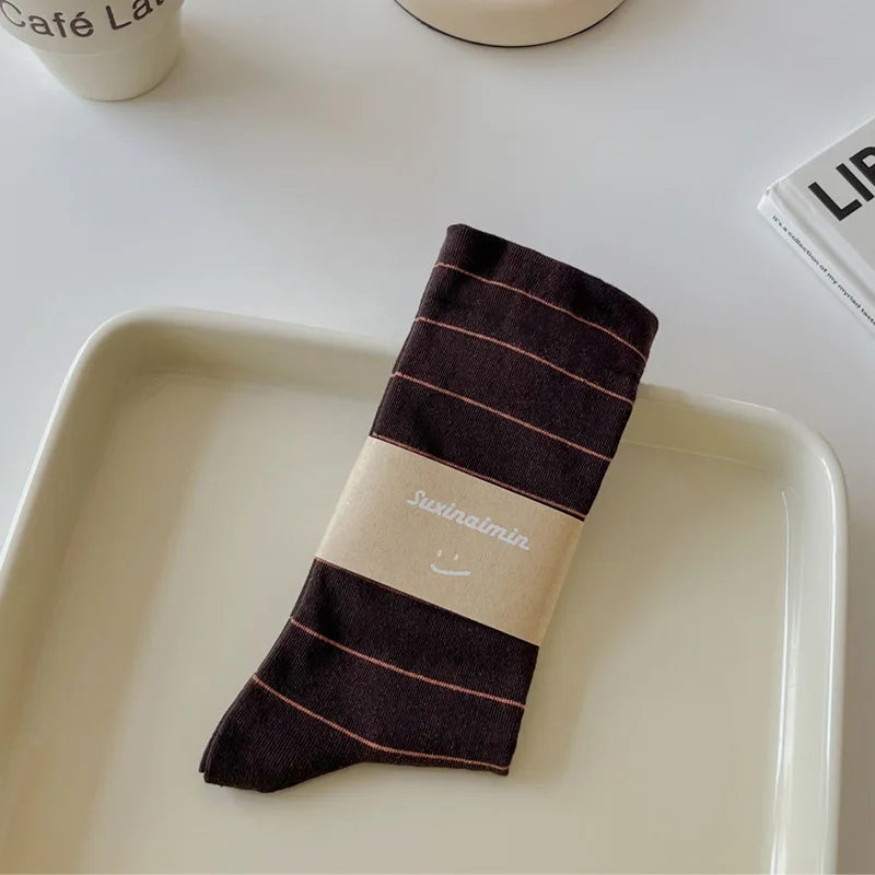 Campus Stripe Crew Socks — 3-Pair Pack — Espresso