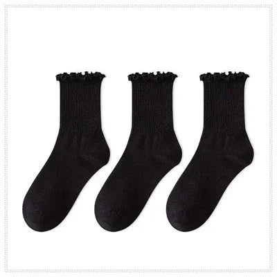 Ruffle Cuff Ankle Socks — 3-Pair Pack — Black