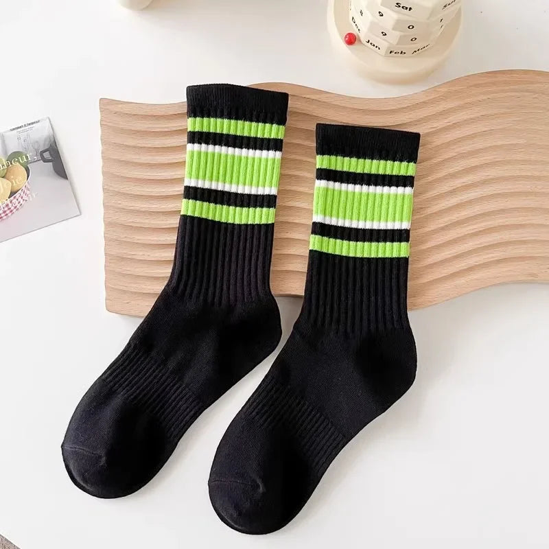 Varsity Stripe Sport Crew Socks — 3-Pair Pack — Black/Lime